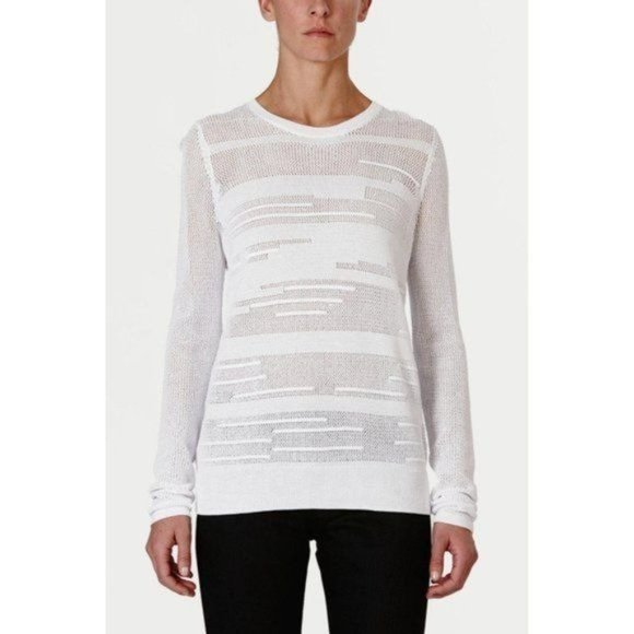 Vince Sweaters - Vince Engineered Mesh Insert Crew Neck Sweater in White Women's Size Small